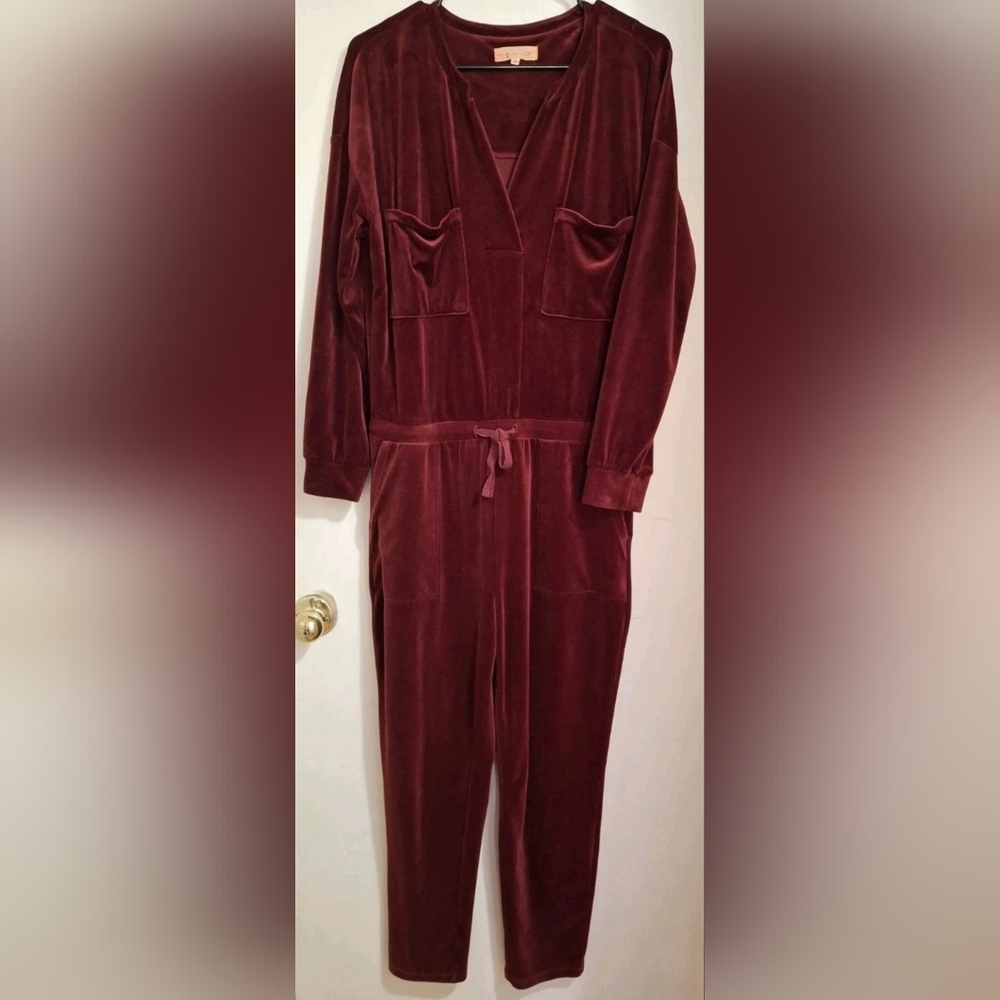 Lou & Grey Velvet Maroon Jumpsuit
